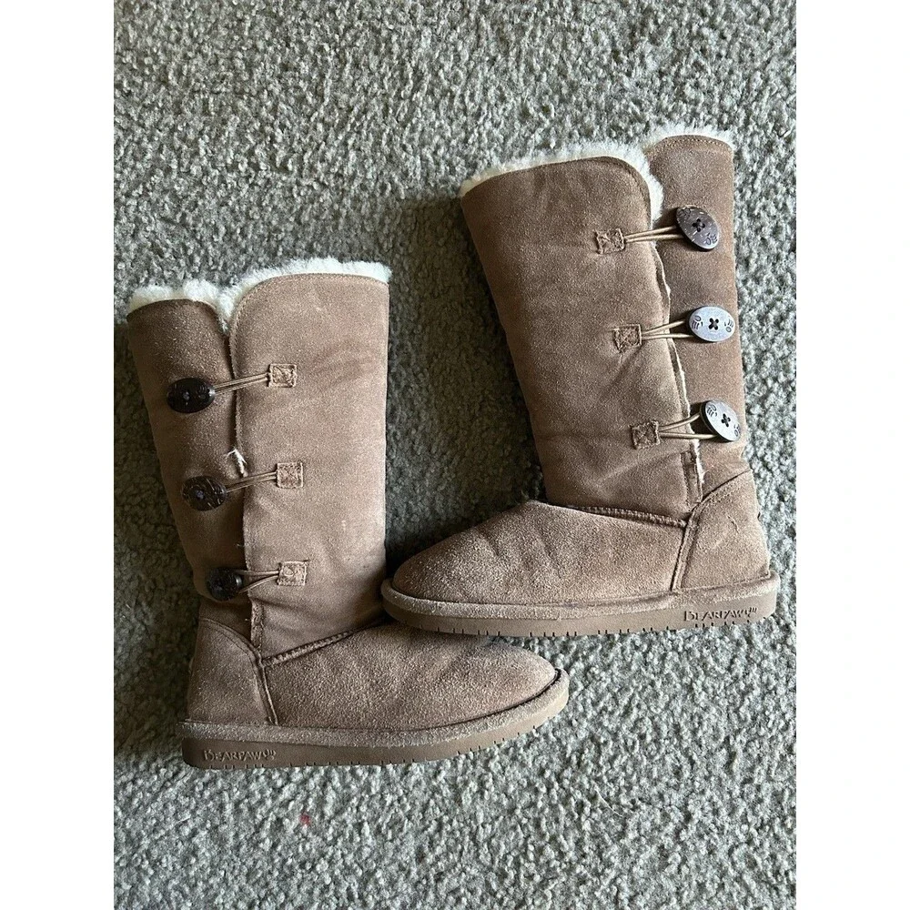 Bearpaw Lauren Boots Women Sz 6 Brown Suede Wool Sheepskin Lined